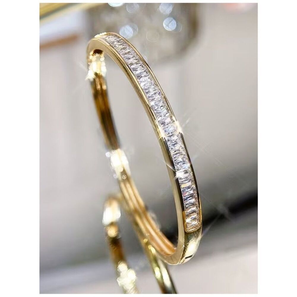 NWT Golden Bangle Embellished with White Rectangle Cubic Zirconia Stones